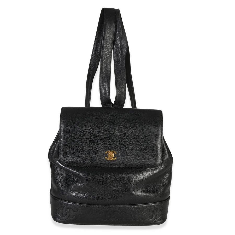 Chanel Vintage 24k Triple Cc Flap Backpack Black Leather Handbag