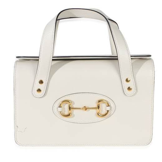 Gucci Mystic White Calfskin Small Horsebit 1955 Foldover Top Handle Bag Leather Handbag