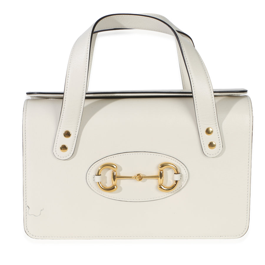 Gucci Mystic White Calfskin Small Horsebit 1955 Foldover Top Handle Bag Leather Handbag