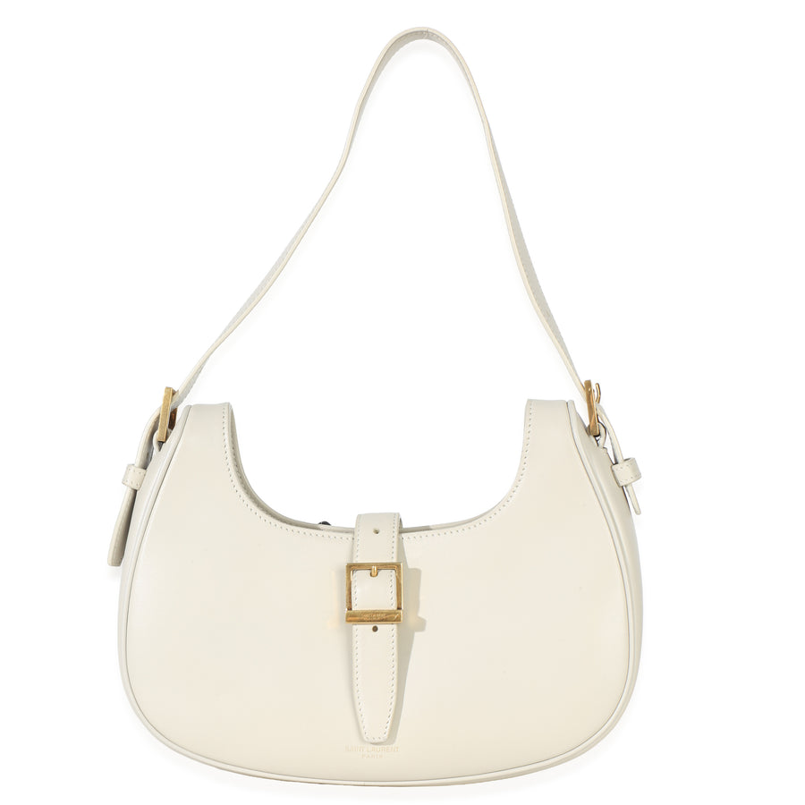 Saint Laurent Cream Smooth Calfskin Le Fermoir Hobo Neutral Leather Handbag