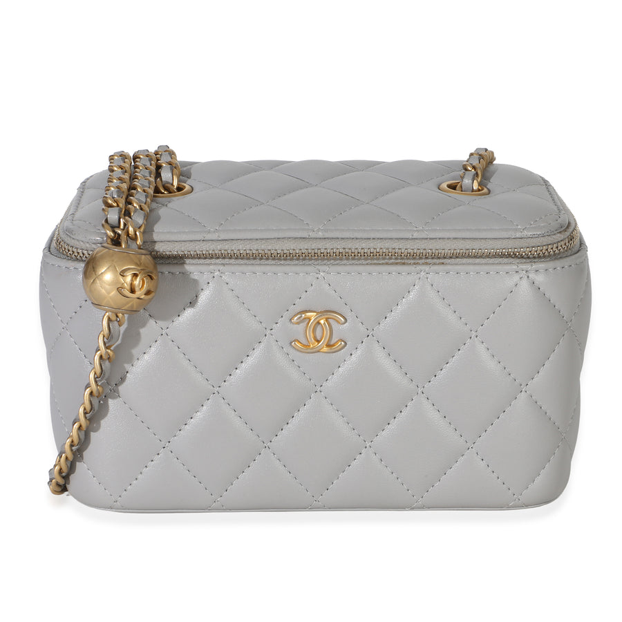 Chanel Grey Quilted Lambskin Small Pearl Crush Vanity Case Gray Leather Handbag