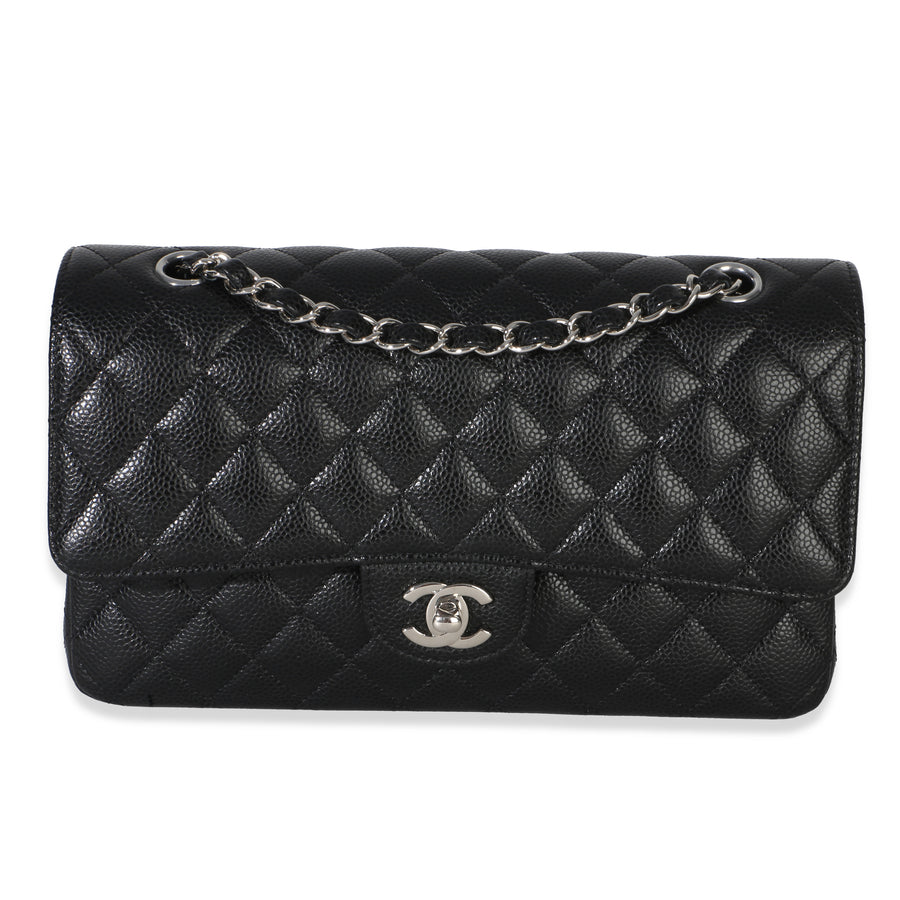 Chanel Black Quilted Caviar Medium Classic Double Flap Handbag Leather