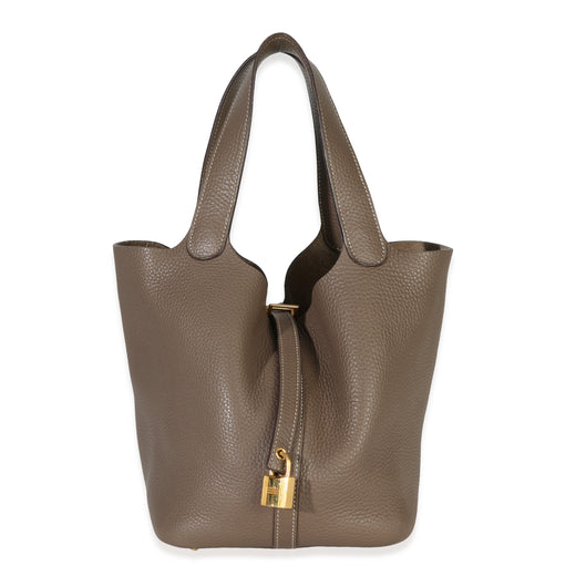 Hermès Etoupe Clemence Picotin Lock 22 Ghw Gray Leather Handbag