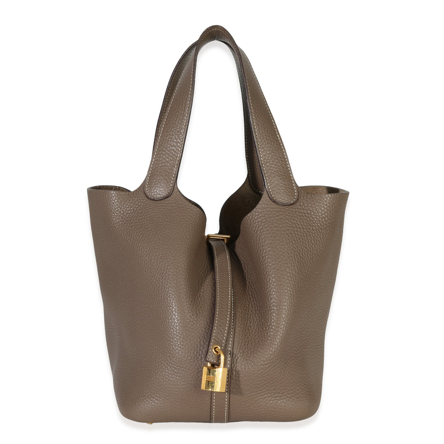 Hermès Etoupe Clemence Picotin Lock 22 Ghw Gray Leather Handbag