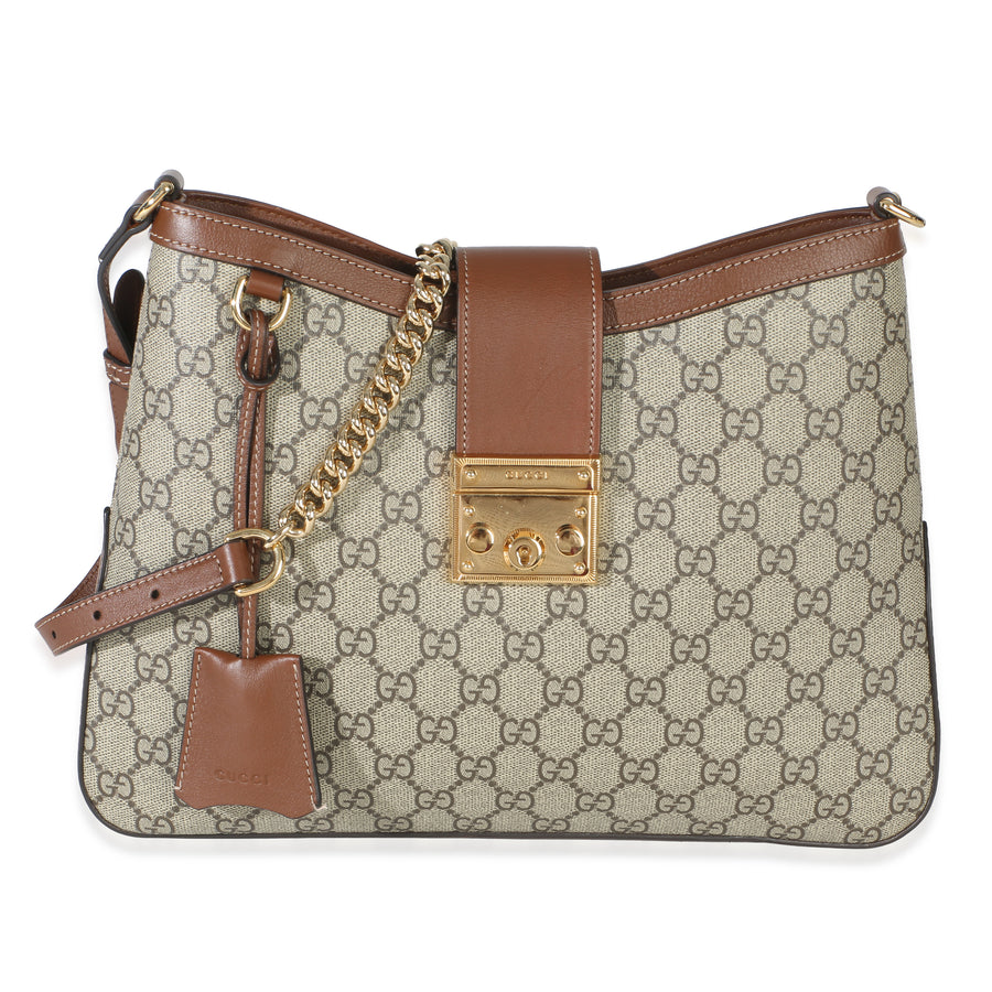 Gucci Beige Ebony Gg Supreme Monogram Canvas Medium Padlock Shoulder Bag Handbag
