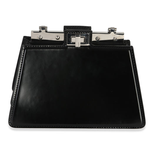 Fendi Black Patent Petite Peekaboo Cut Chain Shoulder Bag Leather Handbag