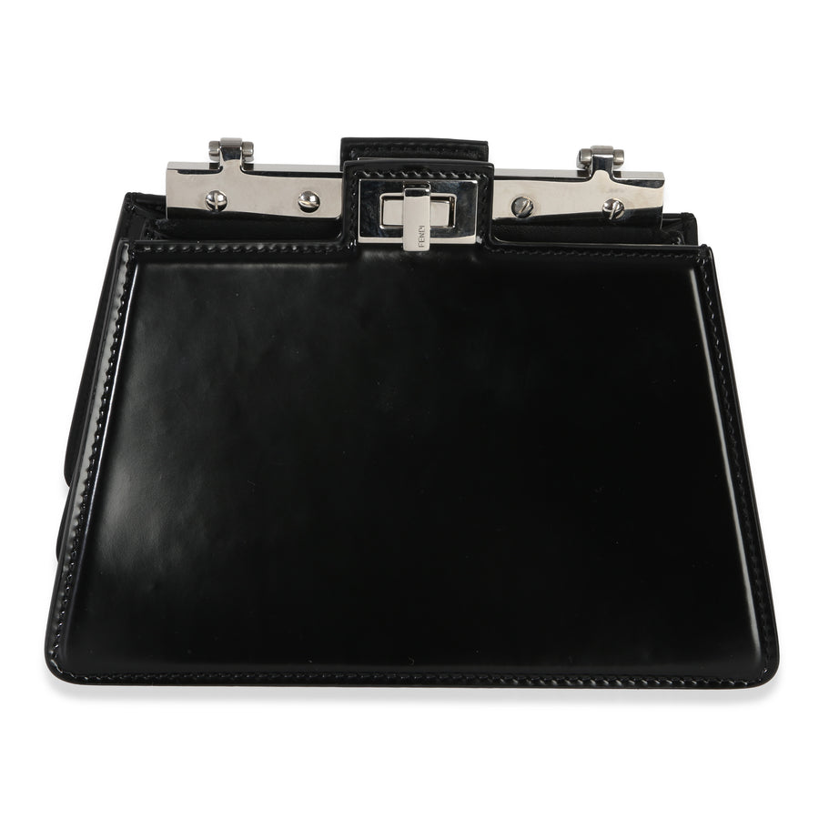 Fendi Black Patent Petite Peekaboo Cut Chain Shoulder Bag Leather Handbag