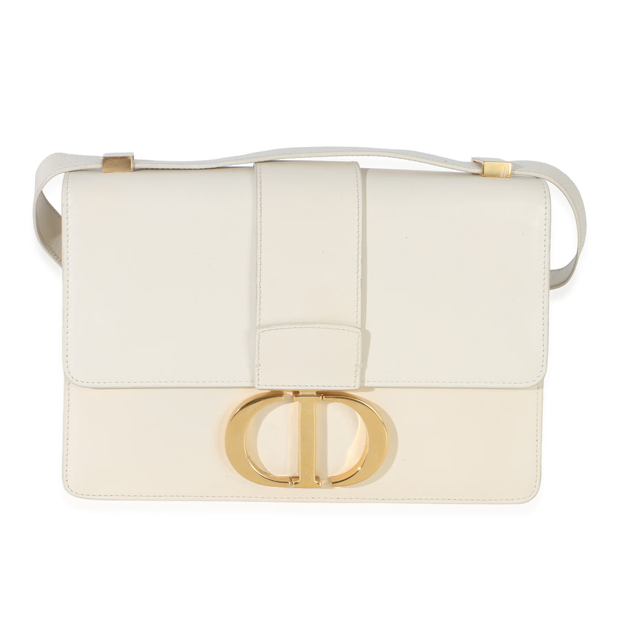 Christian Dior White Smooth Box Calfskin 30 Montaigne Flap Leather Handbag
