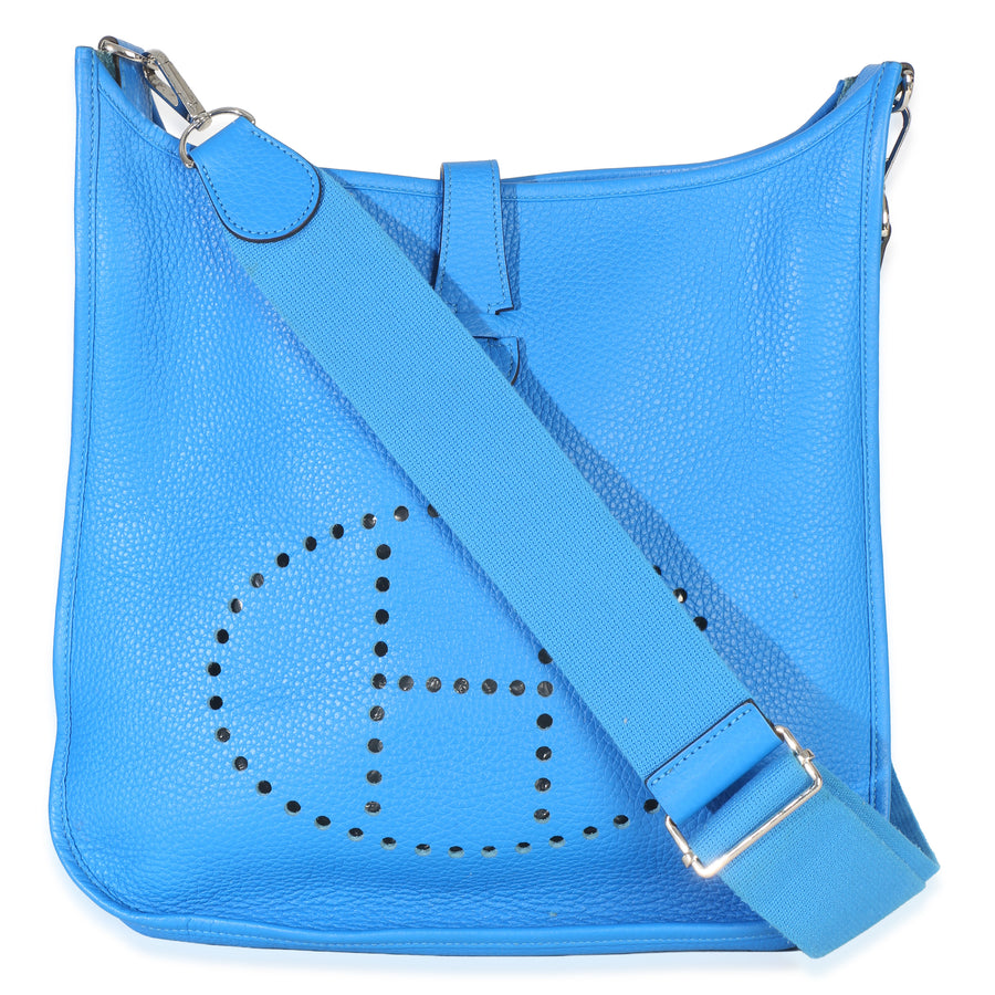 Hermès Bleu Hydra Clemence Evelyne 33 Gm Phw Blue Leather Handbag