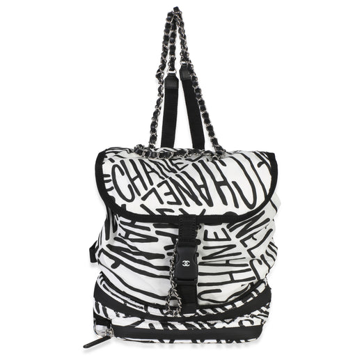 Chanel White Black Nylon Printed Coco Neige Backpack Handbag