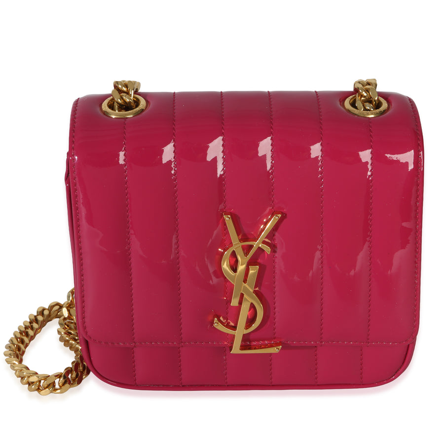 Saint Laurent Pink Patent Matelasse Monogram Small Vicky Chain Bag Leather Handbag