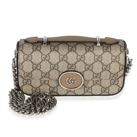 Gucci Beige Ebony Gg Supreme Senna Petite Top Handle Chain Shoulder Bag Brown Canvas Handbag