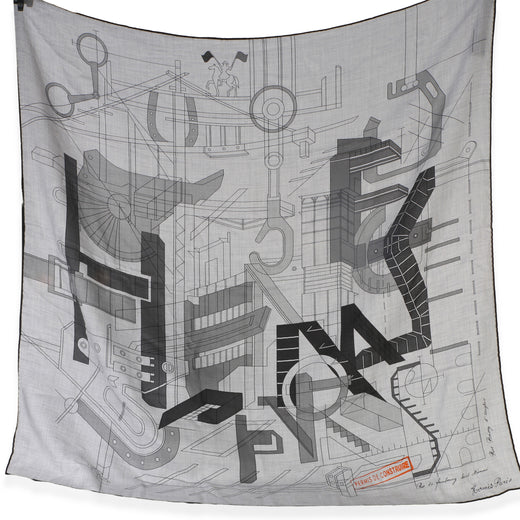 Hermès Mens Gris Chine Permis De Constructruir Silk Cashmere Scarf 100 Gray Scarves/wraps