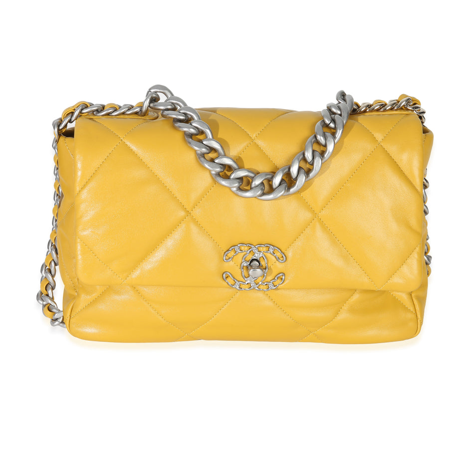 Chanel Yellow Quilted Lambskin Large 19 Flap Bag Leather Handbag