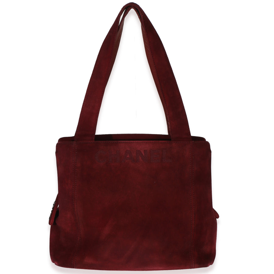 Chanel Vintage Red Suede Logo Small Tote Handbag