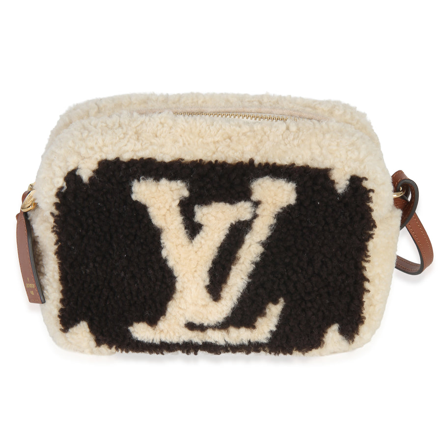 Louis Vuitton Brown Beige Monogram Teddy Fleece Beach Pouch Beige; Fabric Handbag