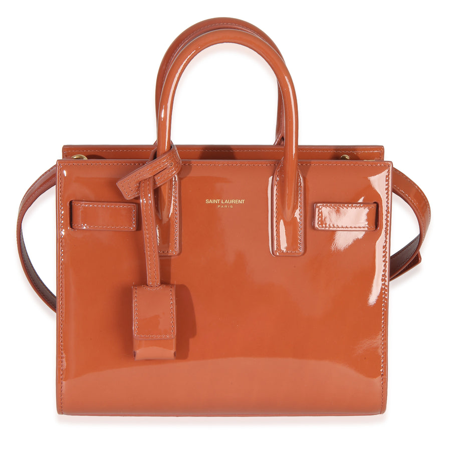 Saint Laurent Mild Rose Patent Nano Sac De Jour Brown; Orange Leather Handbag