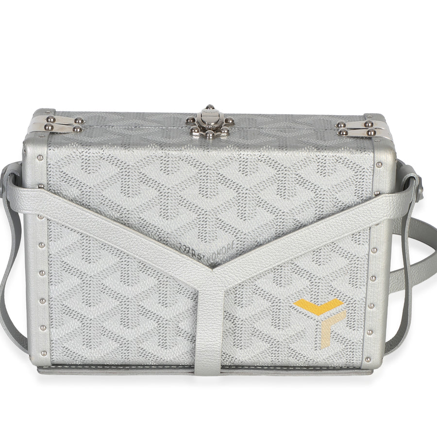 Goyard Silver Precious Metals Goyardine Canvas Minaudiere Trunk Handbag