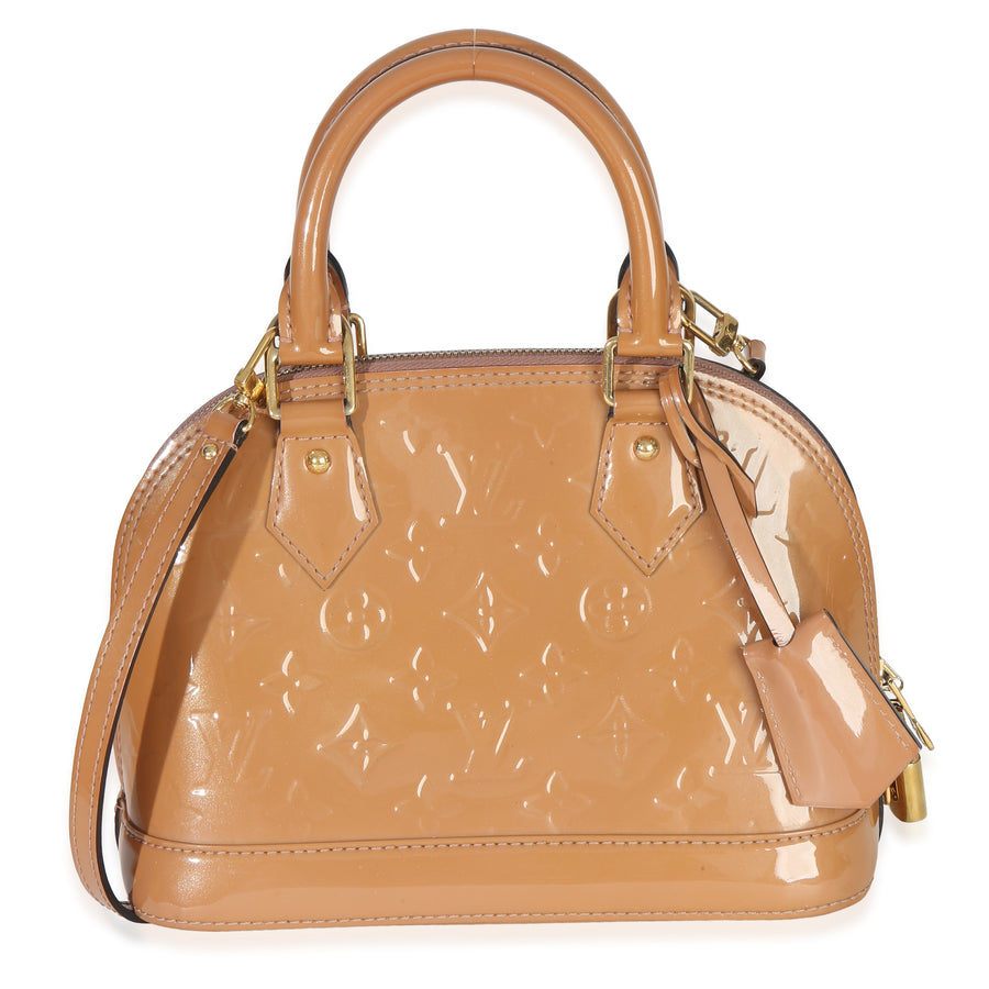 Louis Vuitton Rose Velours Monogram Vernis Alma Bb Tan Patent Leather Handbag