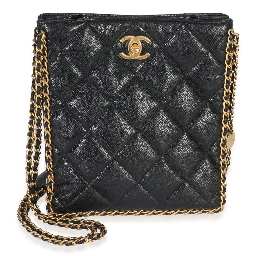 Chanel Black Quilted Caviar Mini Never Ending Chain Tote Leather Handbag