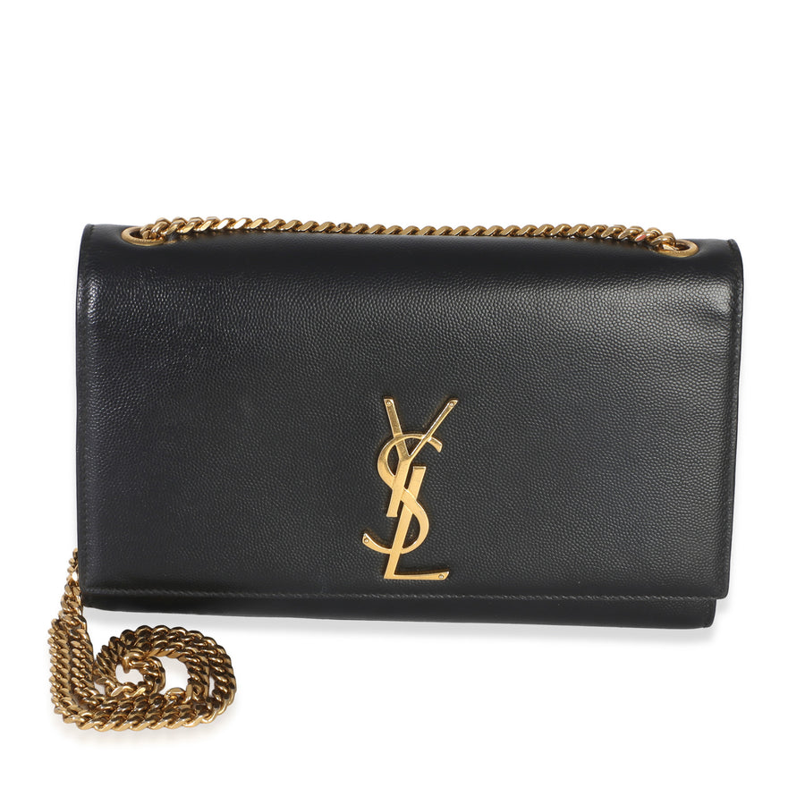 Saint Laurent Black Grain De Poudre Medium Kate Chain Bag Leather Handbag