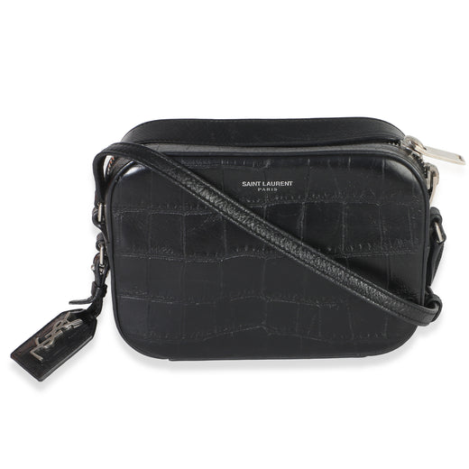 Saint Laurent Black Crocodile Embossed Calfskin Mini Camera Bag Exotic Handbag