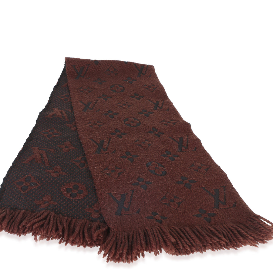 Louis Vuitton Brown Monogram Wool Logomania Fringe Scarf Fabric Scarves/wraps