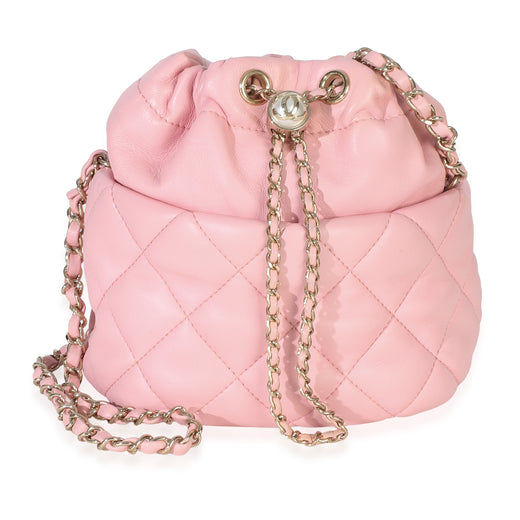 Chanel Pink Quilted Lambskin Pearl Drawstring Bucket Bag Leather Handbag