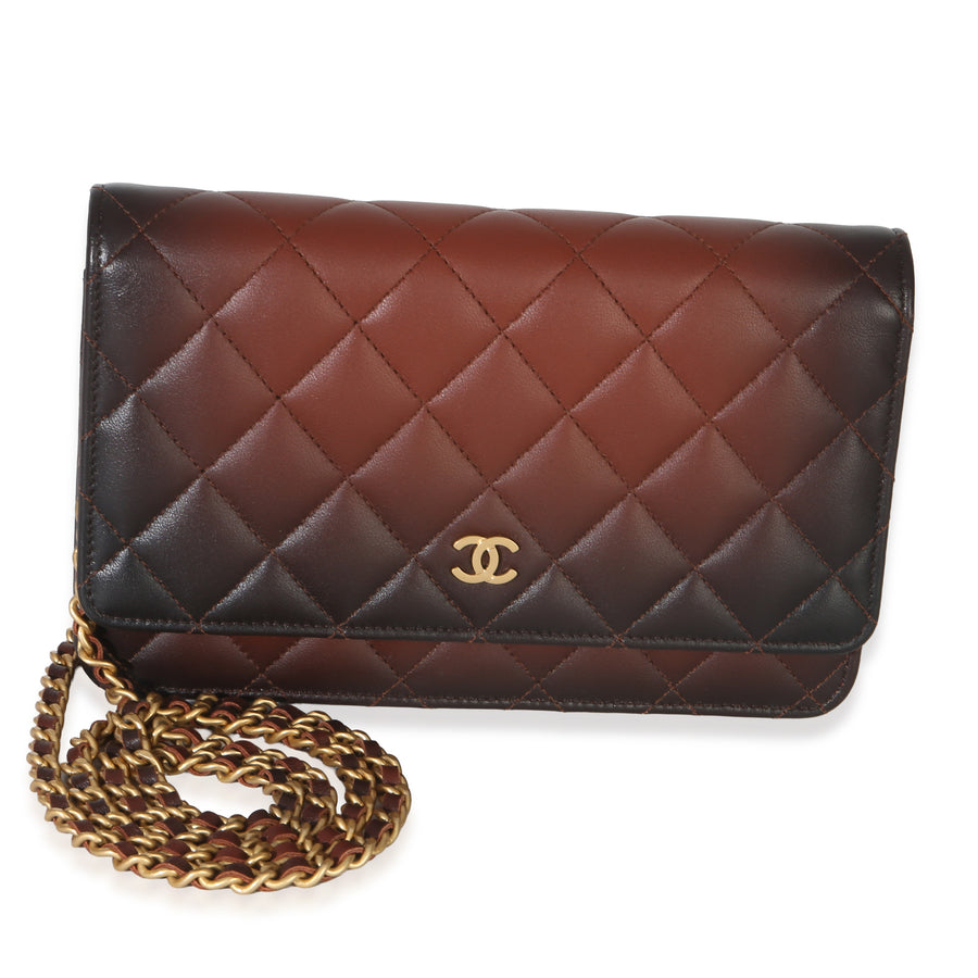 Chanel Brown Ombre Quilted Lambskin Classic Wallet On Chain Leather Handbag