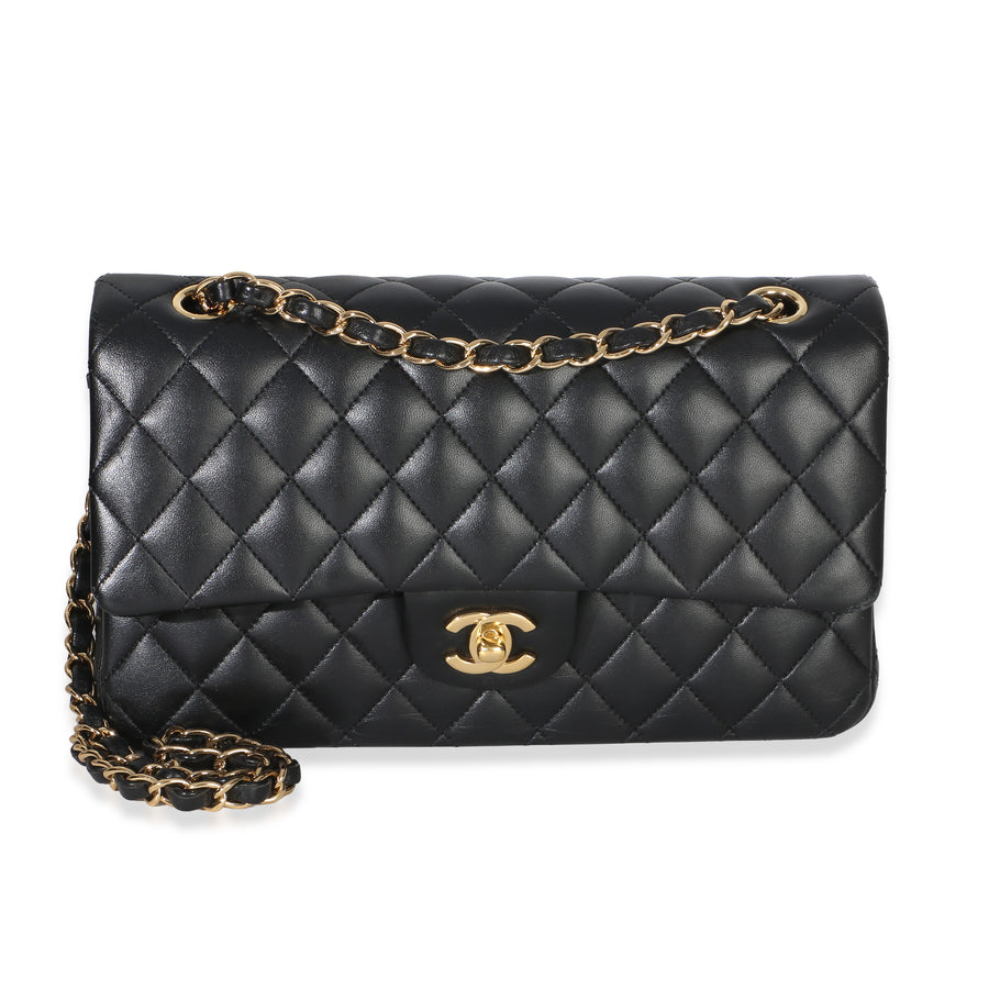 Chanel Black Quilted Lambskin Medium Classic Double Flap Bag Leather Handbag