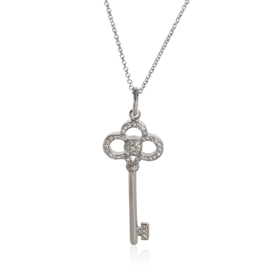 Tiffany & Co. White Gold Diamond Crown Key Pendant 18k