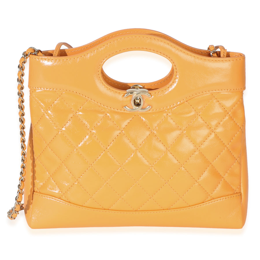 Chanel Orange Shiny Crumpled Quilted Calfskin Mini 31 Shopping Bag Leather Handbag