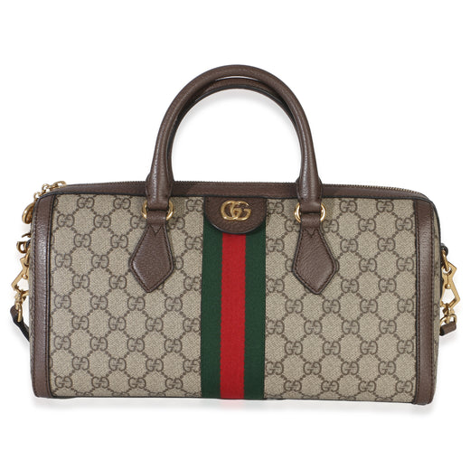 Gucci Beige Gg Supreme Monogram Canvas Web Medium Ophidia Boston Bag Beige; Brown Handbag