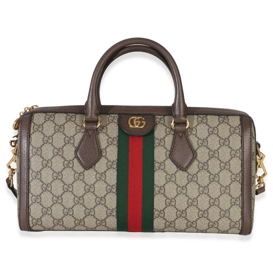 Gucci Beige Gg Supreme Monogram Canvas Web Medium Ophidia Boston Bag Beige; Brown Handbag