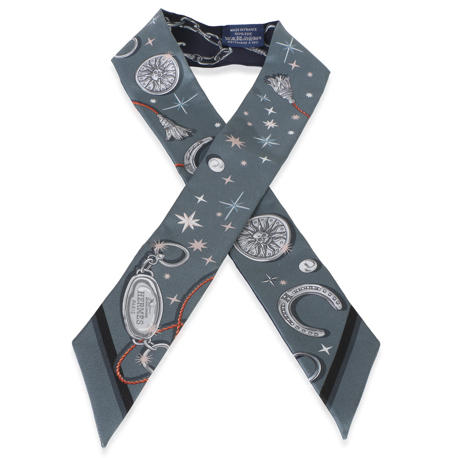 Hermès Ardoise Rose Marine Cest La Fete Silk Twilly Blue Scarves/wraps