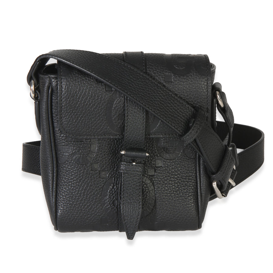 Gucci Black Piuma Calfskin Jumbo Gg Embossed Small Messenger Bag Leather Handbag