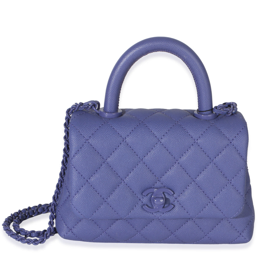 Chanel Purple Quilted Incognito Mini Coco Top Handle Flap Bag Leather Handbag