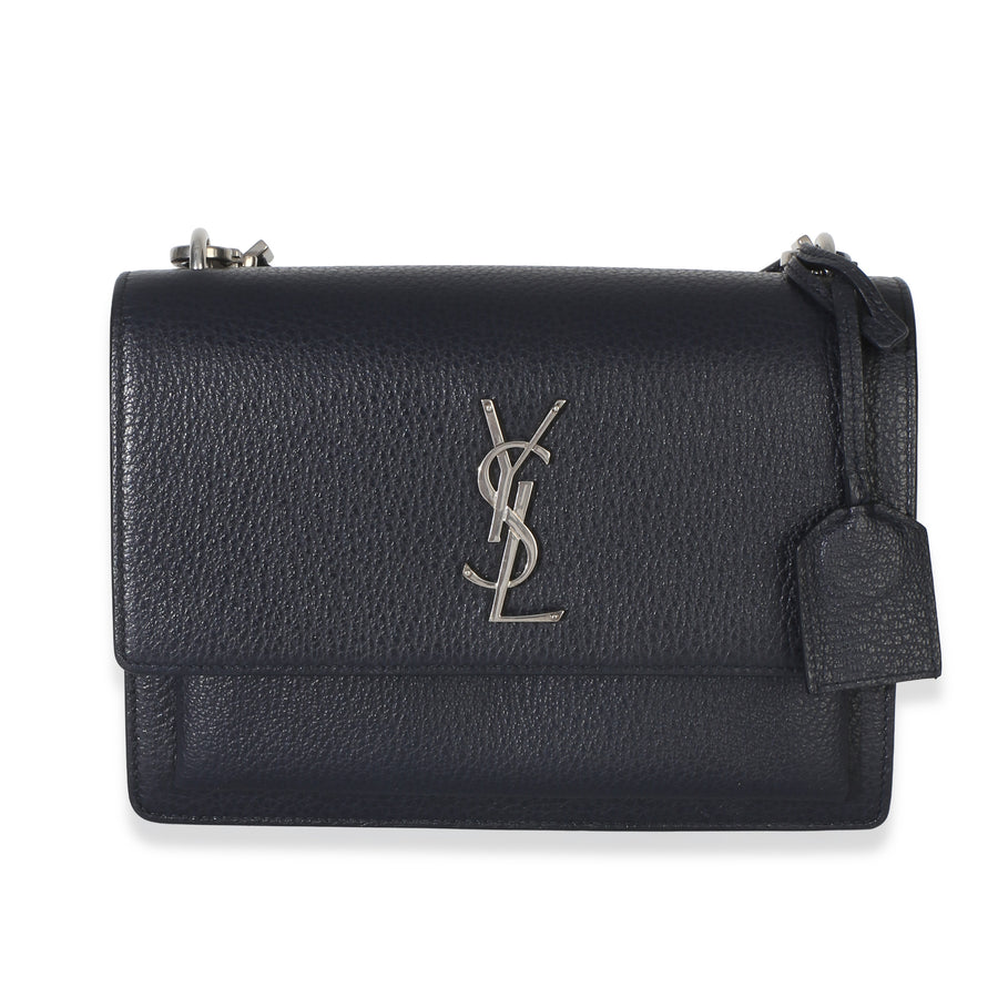 Saint Laurent Navy Grained Calfskin Medium Monogram Sunset Bag Blue Leather Handbag