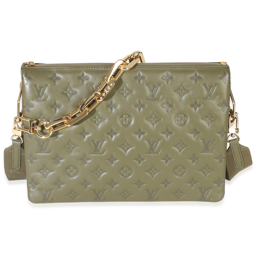 Louis Vuitton Olive Monogram Embossed Lambskin Coussin Mm Green Leather Handbag