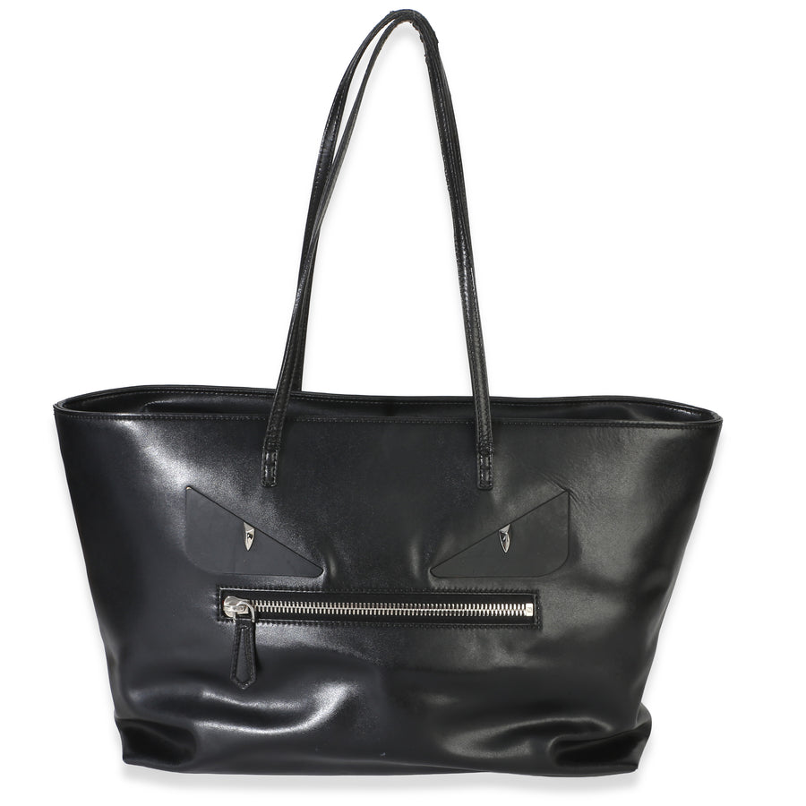 Fendi Black Vitello Monster Medium Roll Tote Leather Handbag