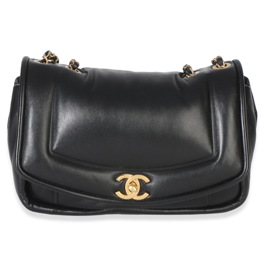 Chanel Black Lambskin Medium Simply Flap Bag Leather Handbag