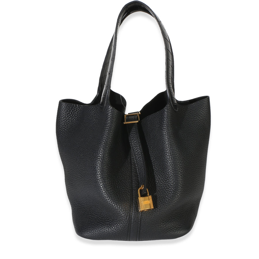 Hermès Black Clemence Matte Alligator Touch Picotin Lock 22 Ghw Exotic; Leather Handbag