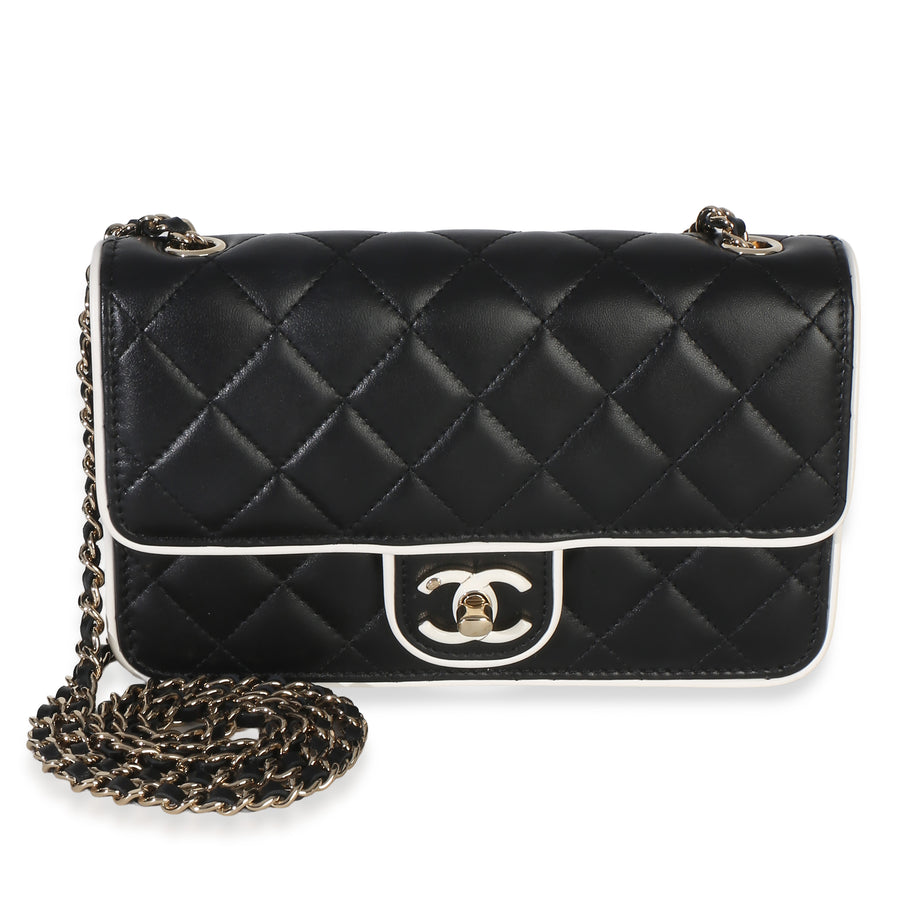 Chanel 26p Black White Quilted Lambskin Resin Cc Flap Wallet On Chain Black; Leather Handbag