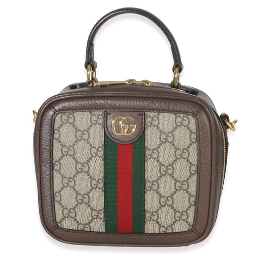Gucci Beige Ebony Gg Supreme Canvas Web Ophidia Mini Top Handle Shoulder Bag Brown Handbag