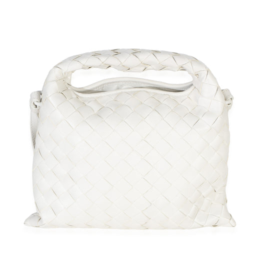 Bottega Veneta Off White Nappa Intrecciato Mini Hop Hobo Leather Handbag