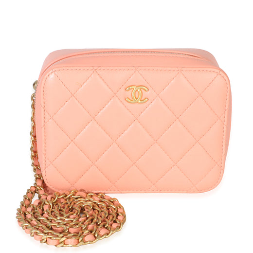Chanel Coral Quilted Lambskin Pearl Crush Camera Vanity Case Pink Leather Handbag