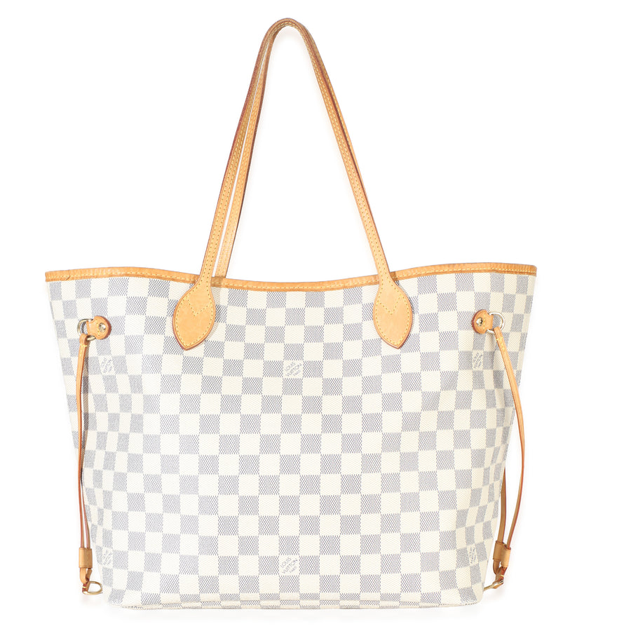 Louis Vuitton Damier Azur Canvas Neverfull Mm Beige; White Handbag