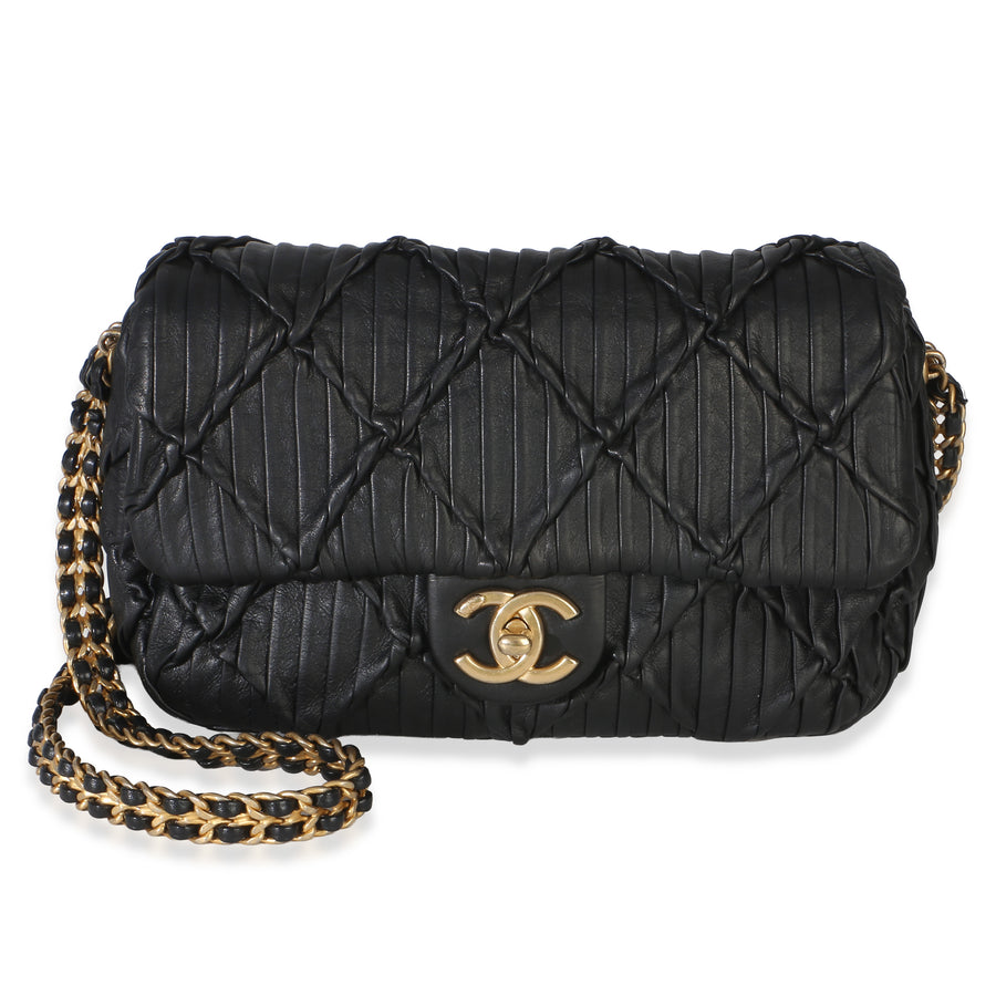 Chanel Black Pleated Lambskin Mini Soul Flap Bag Leather Handbag