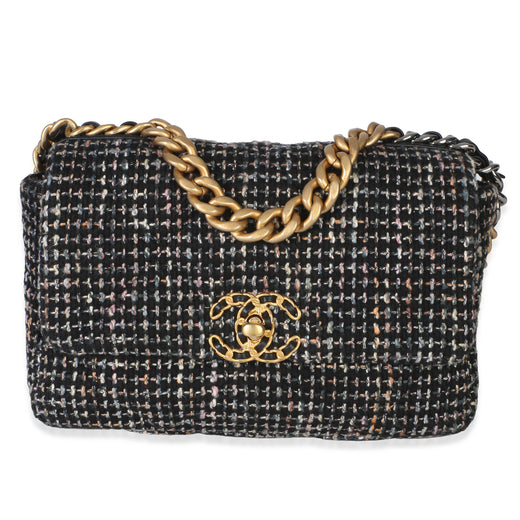 Chanel Black Multicolor Tweed Quilted Medium 19 Flap Bag Black; Handbag