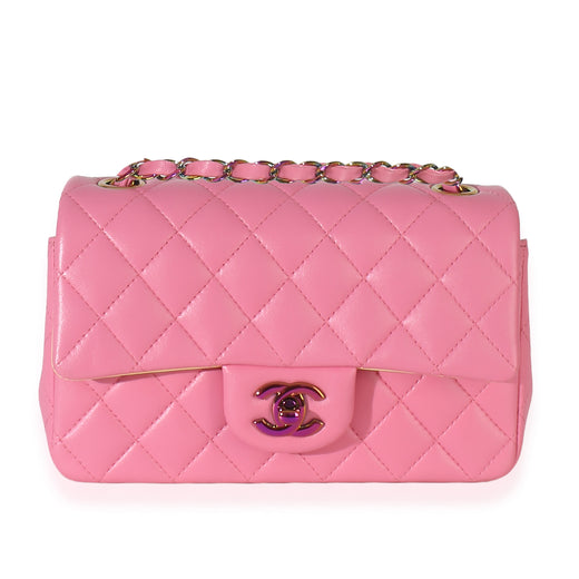 Chanel Pink Quilted Lambskin Rainbow Mini Rectangular Flap Bag Leather Handbag